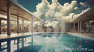 Spectacular Rainclouds Above an Outdoor Swimming Pool Paradise Stock Photo
