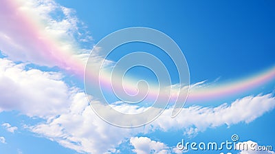 A beautiful rainbow in the sky with white clouds and blue sky in the background Stock Photo