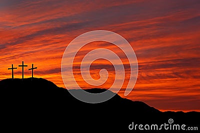 Easter sky with crosses - sunrise, sunset Stock Photo