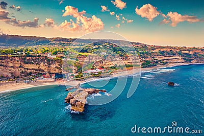 Spectacular summer view from flying drone of Riachi rocks. Stock Photo
