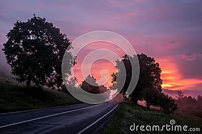 Spectacular sunrise at the Transylvanian countryside, Romania Stock Photo