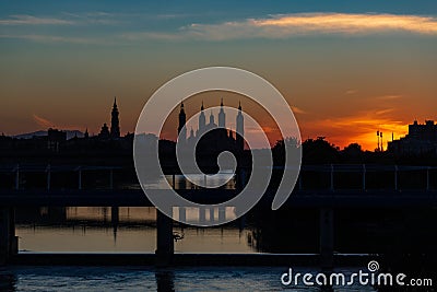 Spectacular sunset in the city of zaragoza Stock Photo