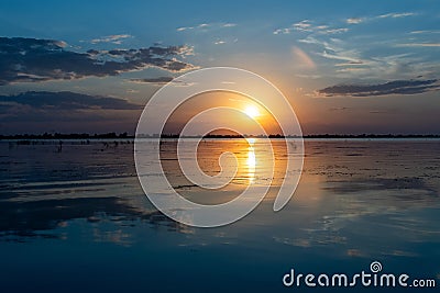 Spectacular sunset in the Danube Delta Biosphere Reserve Stock Photo