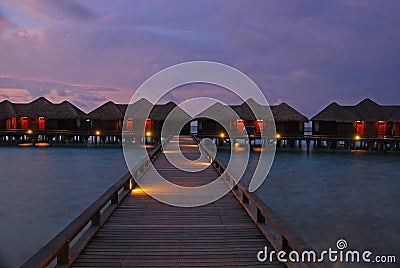 Spectacular Twilight in one of the islands at Maldives Stock Photo