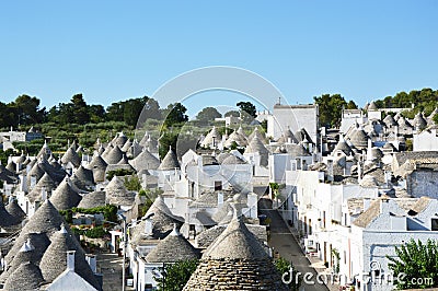 Spectacular view of Alberobello with trulli roofs and terraces, Apulia region, Southern Italy Stock Photo