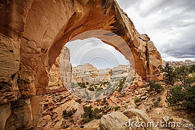 Spectacular view to Hickman Natural Bridge in Capitol reef National park in Utah, USA Stock Photo