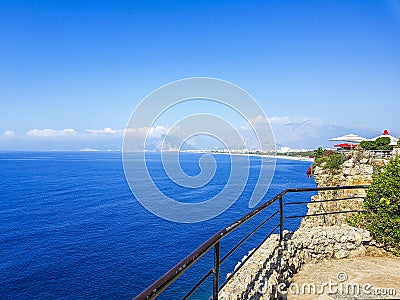 With spectacular views of Antalya, one of Turkey`s most beautiful sights of the nature, sparkling azure sea and sky Stock Photo