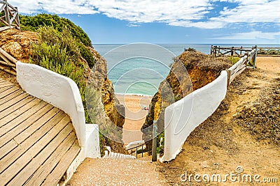 Spectacular walkway on the cliffs by Praia Nova in Porches, Algarve, Portugal Stock Photo