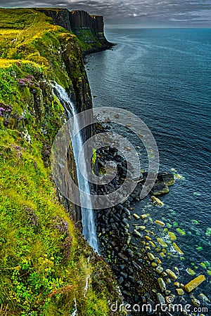 Spectacular Waterfall Of Kilt Rock On The Isle Of Skye In Scotland Stock Photo