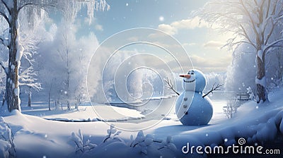Spectacular Winter Scene: Hyper-detailed Snowman In A Dreamy Snowy Field Stock Photo