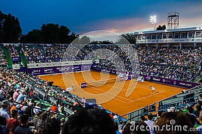 Spectator filming the QF of Bucharest Open WTA Editorial Stock Photo