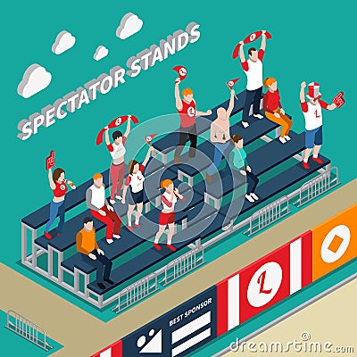 Spectator Stands With Fans Isometric Illustration Vector Illustration