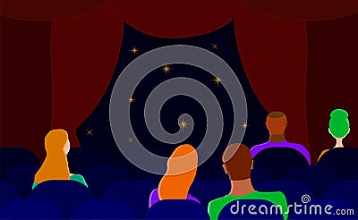 Spectators in the theater. Men and women in the hall. Flat vector. Vector Illustration