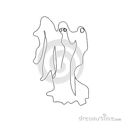 Specter one line art. Continuous line drawing of halloween theme, autumn mood, horrible, restless soul, fear, ghost Vector Illustration