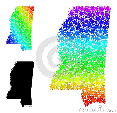 Spectral Colored Gradient Star Mosaic Map of Mississippi State Collage Vector Illustration