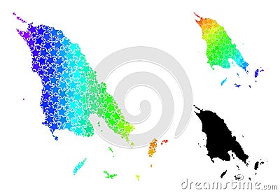 Rainbow Gradient Starred Mosaic Map of Koh Chang Collage Vector Illustration