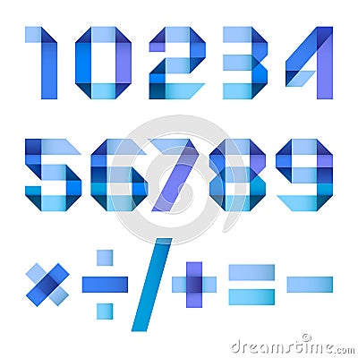 Spectral letters folded of paper blue ribbon - Arabic numerals Vector Illustration