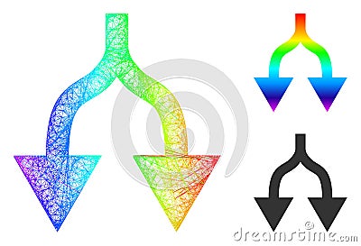 Spectral Hatched Gradient Split Arrows Down Icon Vector Illustration