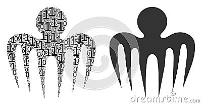 Spectre Octopus Mosaic of Binary Digits Vector Illustration