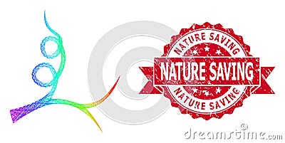 Grunge Nature Saving Seal and Rainbow Network Liana Sprout Vector Illustration