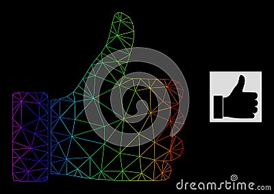 Spectrum Gradient Polygonal Net Thumb Up Icon Vector Illustration