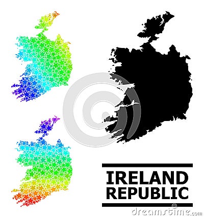 Spectrum Gradient Starred Mosaic Map of Ireland Republic Collage Vector Illustration