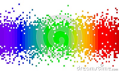 Spectrum rainbow colors fading pixel square modern abstract background pattern center to top and bottom isolated on white Stock Photo