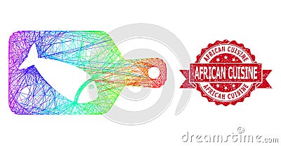 Rubber African Cuisine Stamp and Multicolored Hatched Fish Cutting Board Vector Illustration