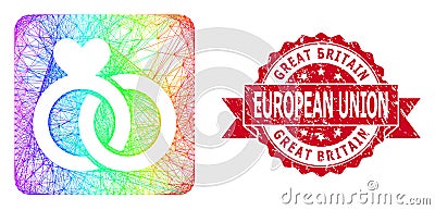 Grunge Great Britain European Union Seal and Spectrum Hatched Wedding Rings Vector Illustration