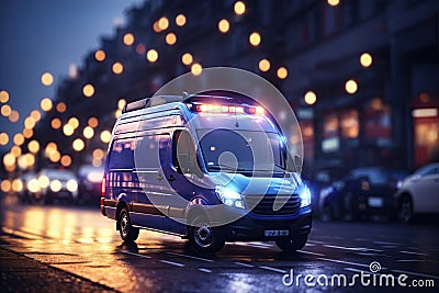 Spedition van with glowing lights. ai generative Stock Photo
