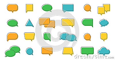 Speech balloon icons set. Speak line color text box. Talk chat cloud. Message circle tag. Dialog bubble. Round graphic Vector Illustration
