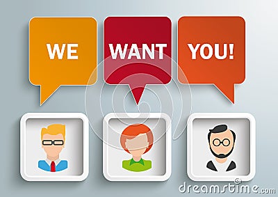 3 Speech Balloons Frames Humans We Want You Vector Illustration