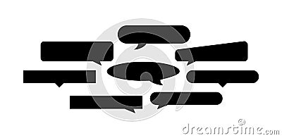 Speech bubble black horizontal shape isolated on white, many horizontal frame speech bubble shape, dialog box balloon of text Vector Illustration