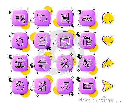Speech bubble, Certificate and Engineering line icons. For web app, printing. App 3d buttons icons. Vector Vector Illustration