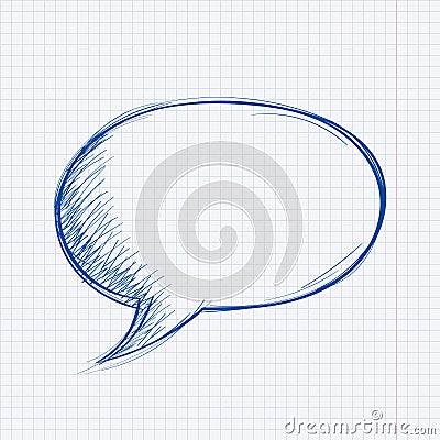 Speech bubble. Chat blue symbol on lined paper. Hand drawn sketch Vector Illustration