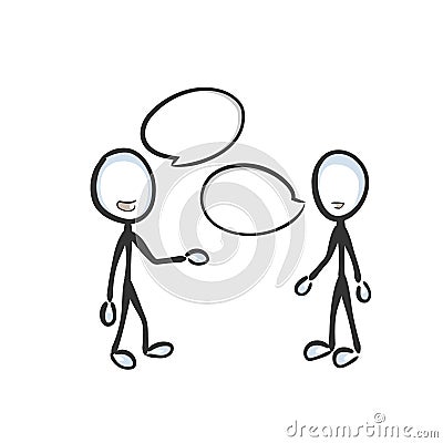 Speech bubble, speech cloud. Friendly chat. Conversation dialogue. People talking. Hand drawn. Stickman cartoon. Doodle sketch, Cartoon Illustration