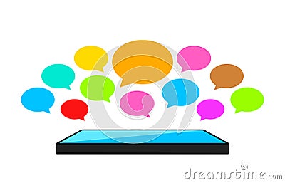 Speech bubble colorful on smartphone screen, smart phone and speech bubble icon of social chat concept, dialog speech sign for Vector Illustration