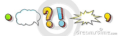 Speech Bubble, Comma, Dot, Interrogation and Exclamation Mark as Punctuation Vector Set Vector Illustration