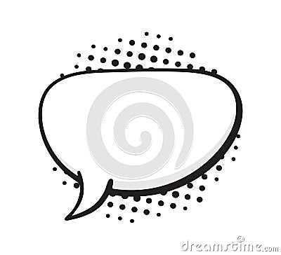 Speech bubble crooked oval shape with dots rays in pop art style. Comic style dialog balloon template Vector Illustration