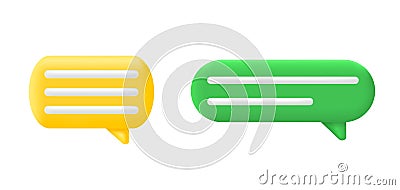 Speech bubble 3d render. Quote sign. Color text box. Message tag balloon. Social media live chat shape. Dialog frame Vector Illustration