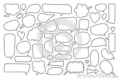 Speech bubble. Empty comic thinking and talking balloons. Hand drawn doodle text bubbles. Cute blank cartoon dialogue Vector Illustration