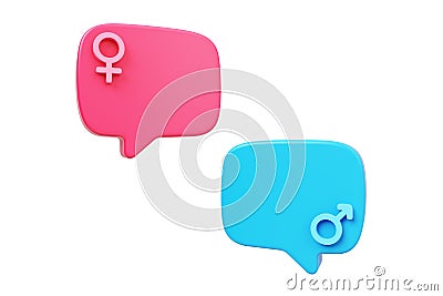Speech bubble with gender symbol pink and blue love female, male, boy, girl valentine day couple sexual or family relationship. Stock Photo
