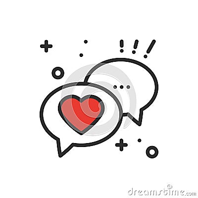 Speech bubble with heart line icon. Conversation chat dialog message. Happy Valentine day sign and symbol. Love couple Vector Illustration