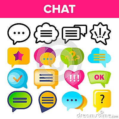 Speech Bubble Icon Set Vector. Chat Dialog Conversation Speech Bubbles Icons. App Pictogram. Social Message UI Shape Vector Illustration