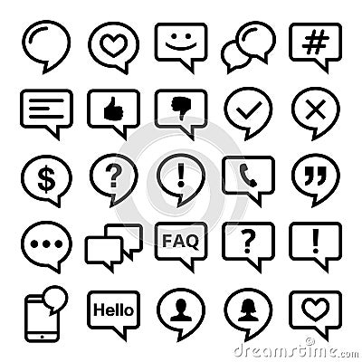 Speech bubble line icons set- comment, web, blog, contact design Stock Photo