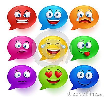 Speech bubble vector colorful set with funny facial expressions Vector Illustration