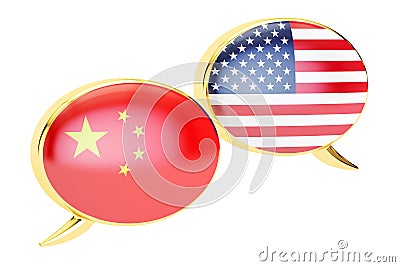 Speech bubbles, Chinese-USA conversation concept. 3D rendering Stock Photo