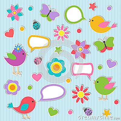 Speech bubbles with cute birds Vector Illustration