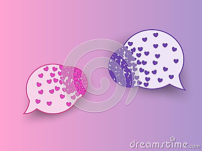 Speech bubbles filled with hearts that stretch to each other. Chats of various forms for adding text and expressing feelings. Cartoon Illustration