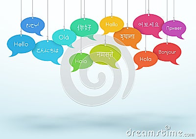 Speech Bubbles Hanging Hello In Different World Languages A Vector Illustration